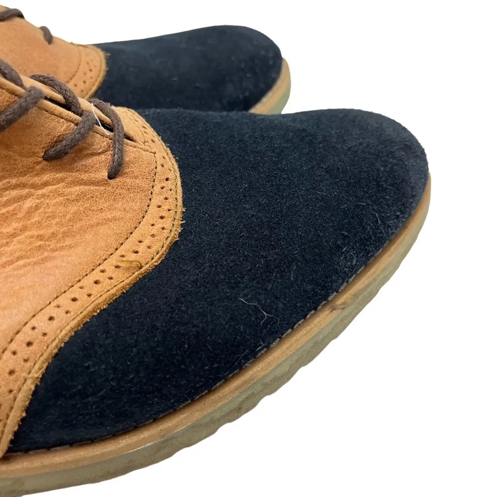 JD FISK Navy Blue Saddle Tan Genuine Leather Suede Dress Oxford shoes sz 11